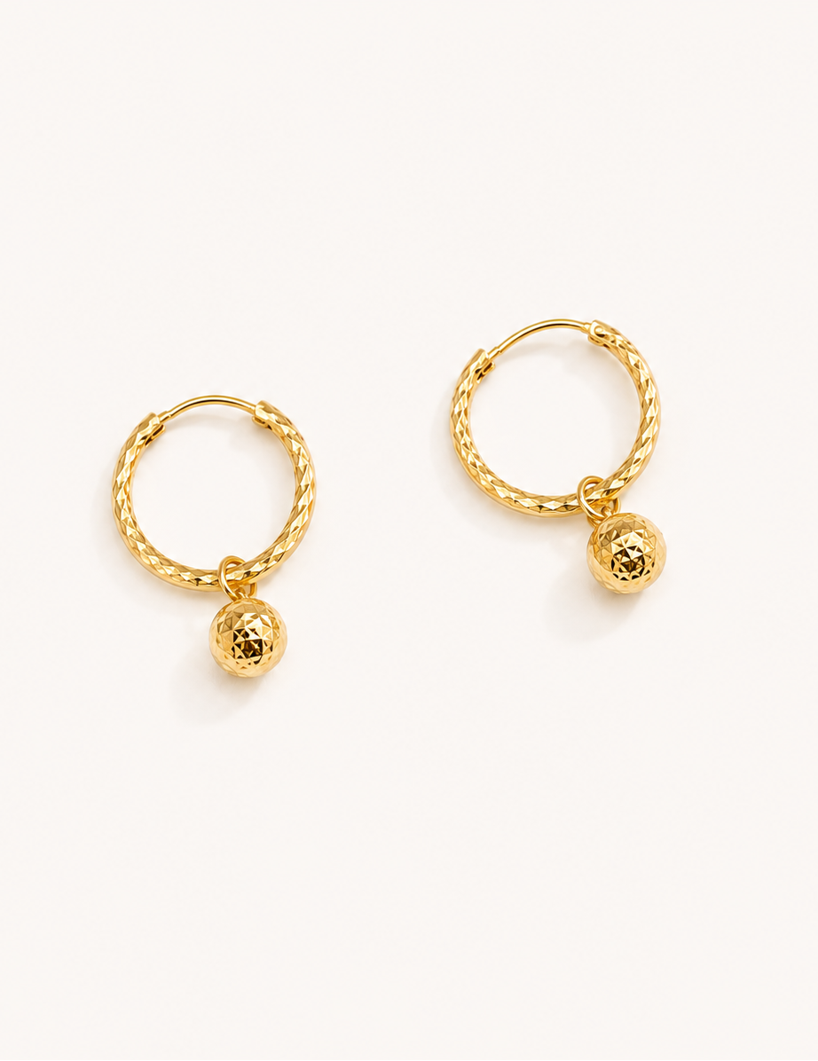 Ball Drop Hoop Earrings - Yellow Gold