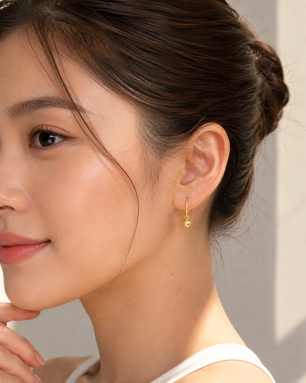 Ball Drop Hoop Earrings - Yellow Gold