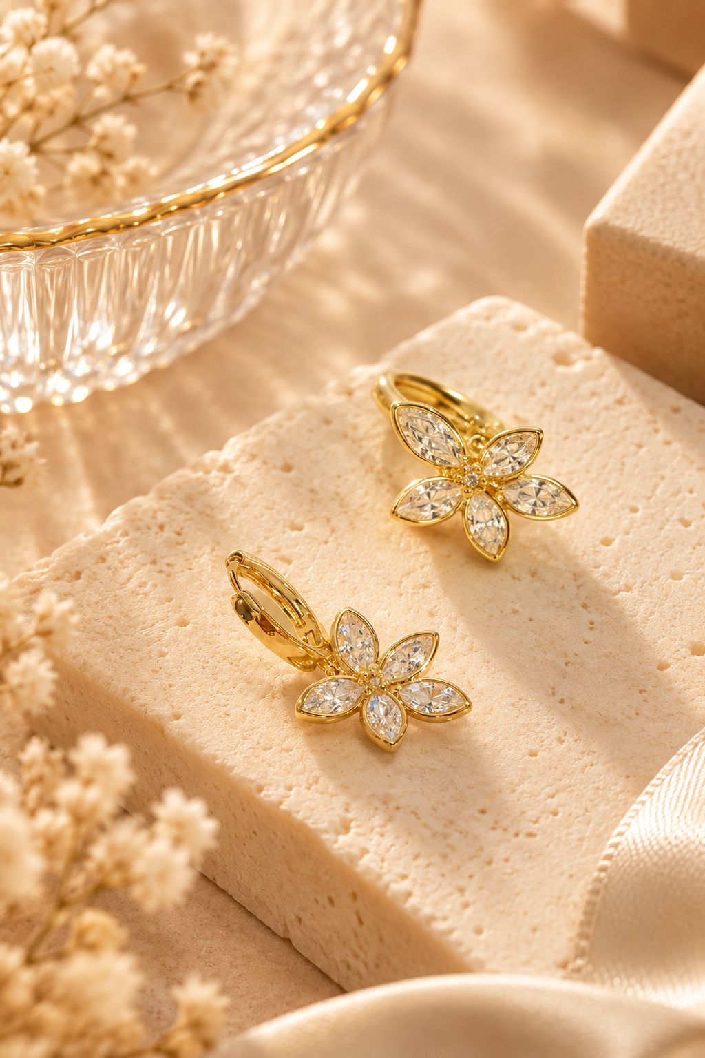 Crystal Flower Drop Earrings