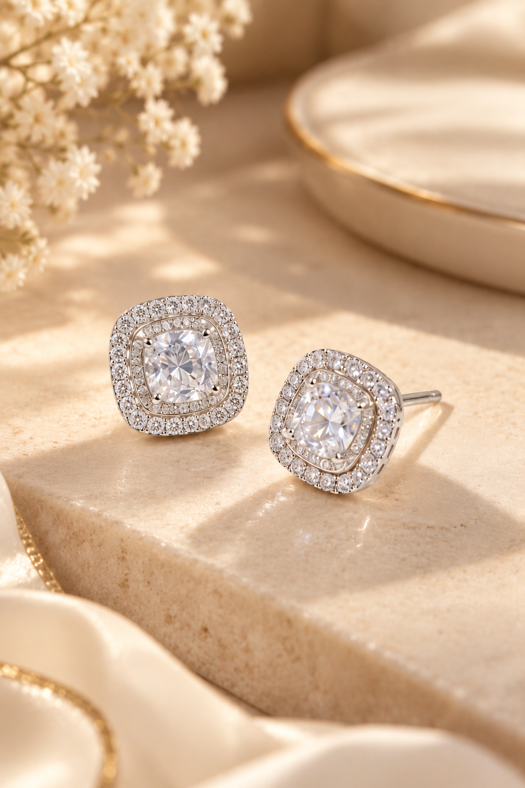 Cushion Halo Stud Earrings