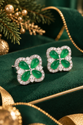Emerald Green Clover Stud Earrings