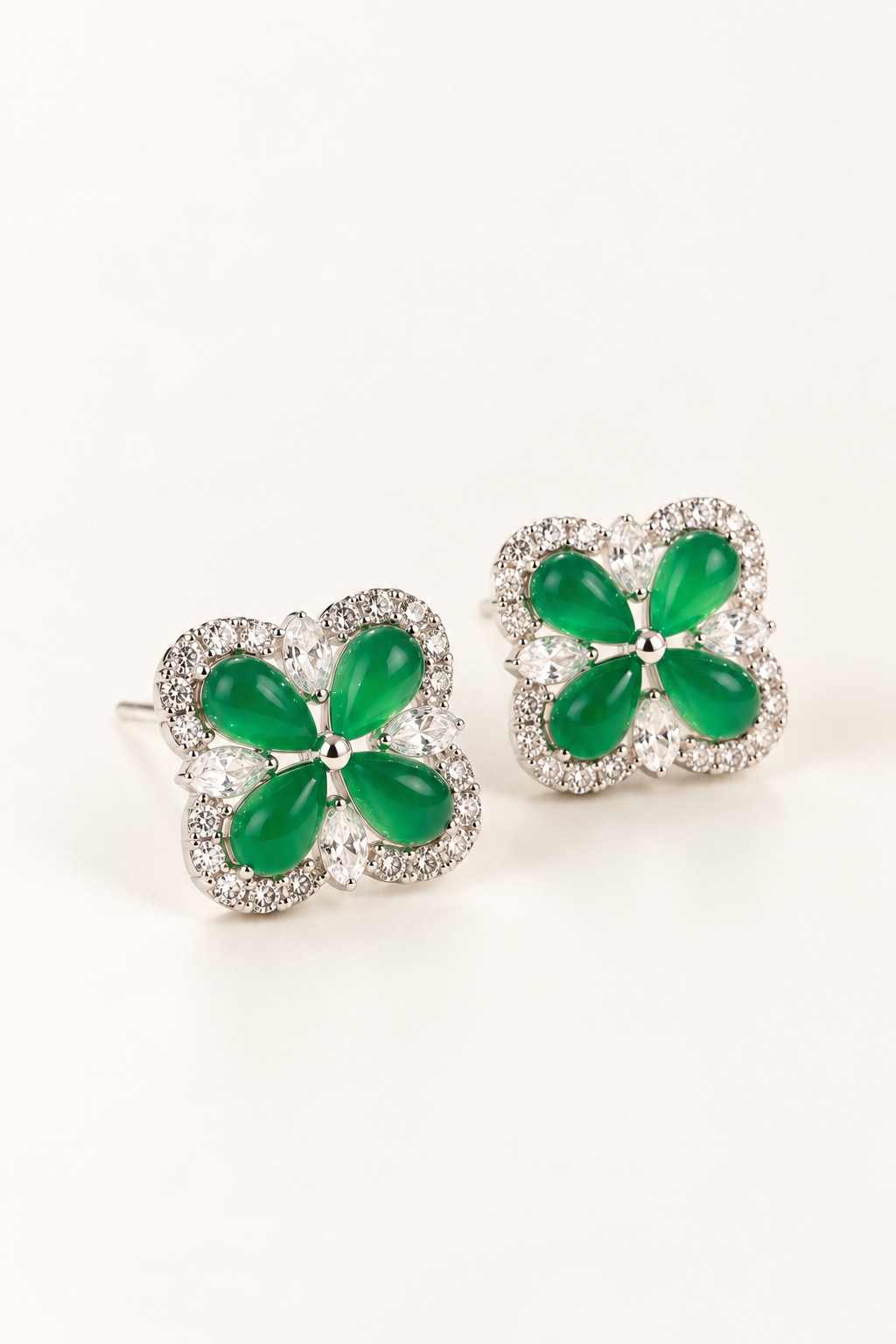 Emerald Green Clover Stud Earrings