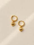 Heart Dangling Gold Earrings - Yellow Gold