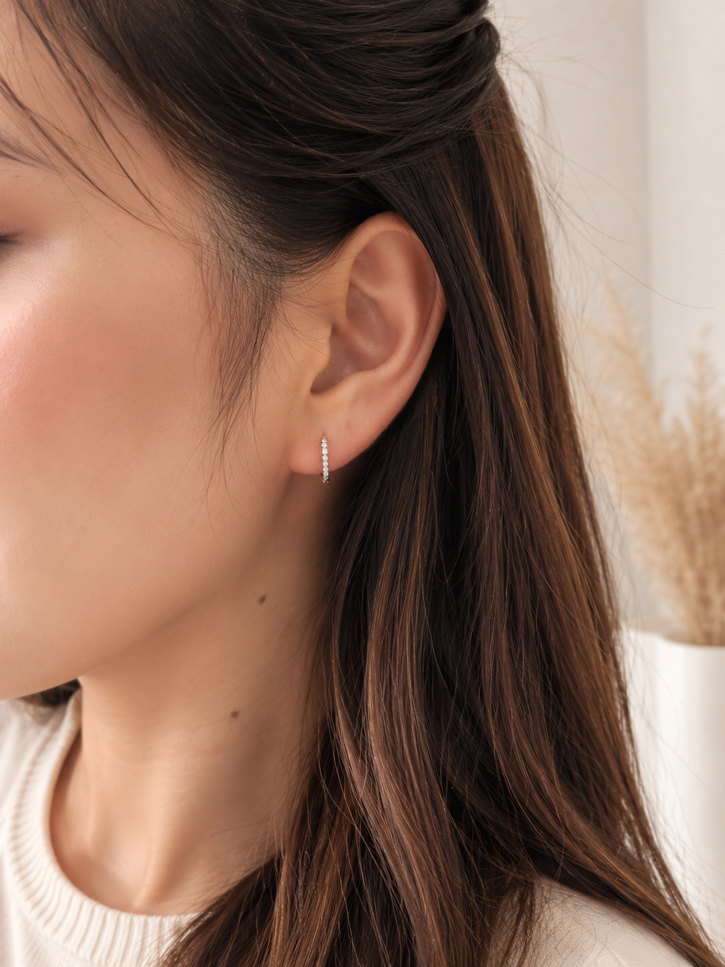 Huggie White Gold Hoop Earrings