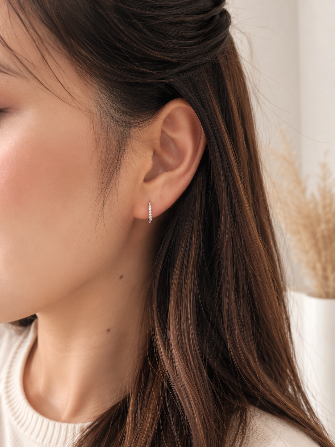 Huggie White Gold Hoop Earrings
