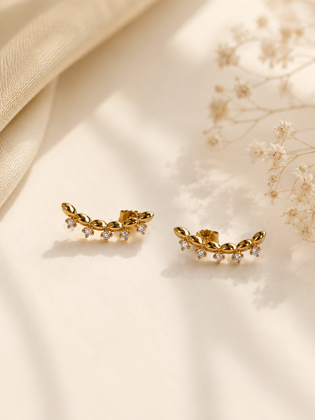 Leaf Ear Climber Gold Earrings - Yellow Gold