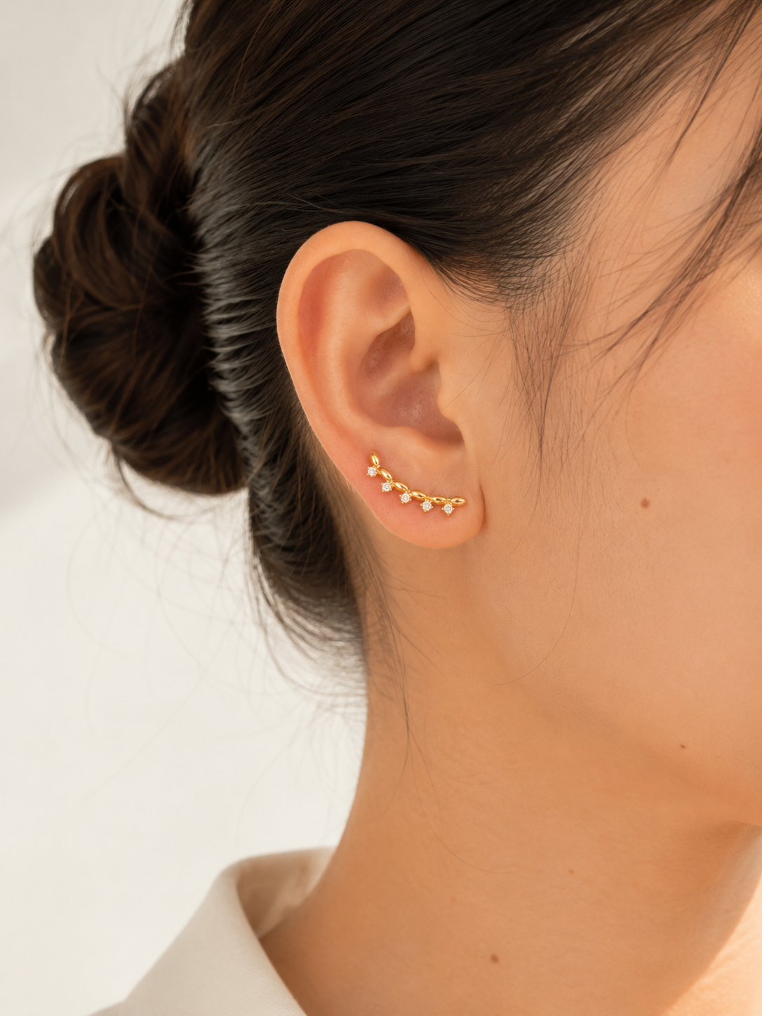 Leaf Ear Climber Gold Earrings - Yellow Gold