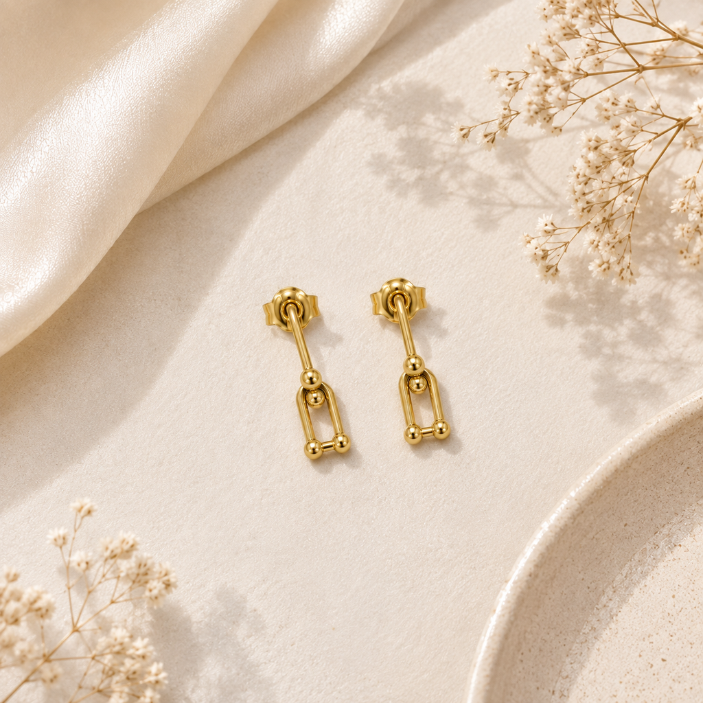 Link Drop Yellow Gold Earrings