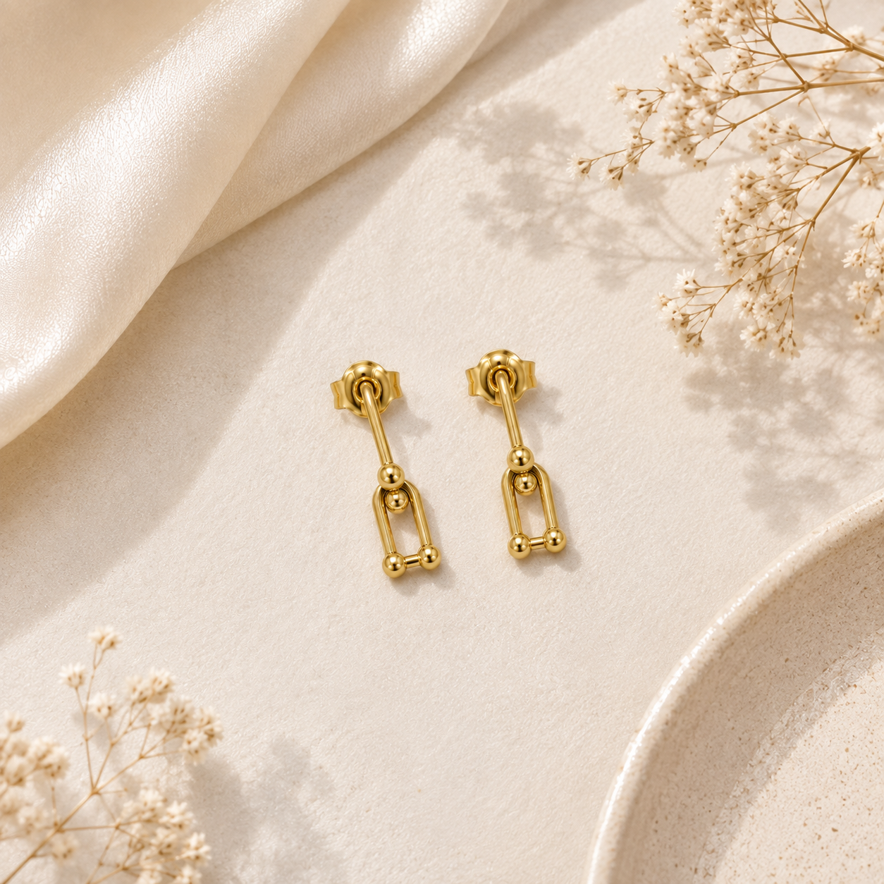 Link Drop Yellow Gold Earrings