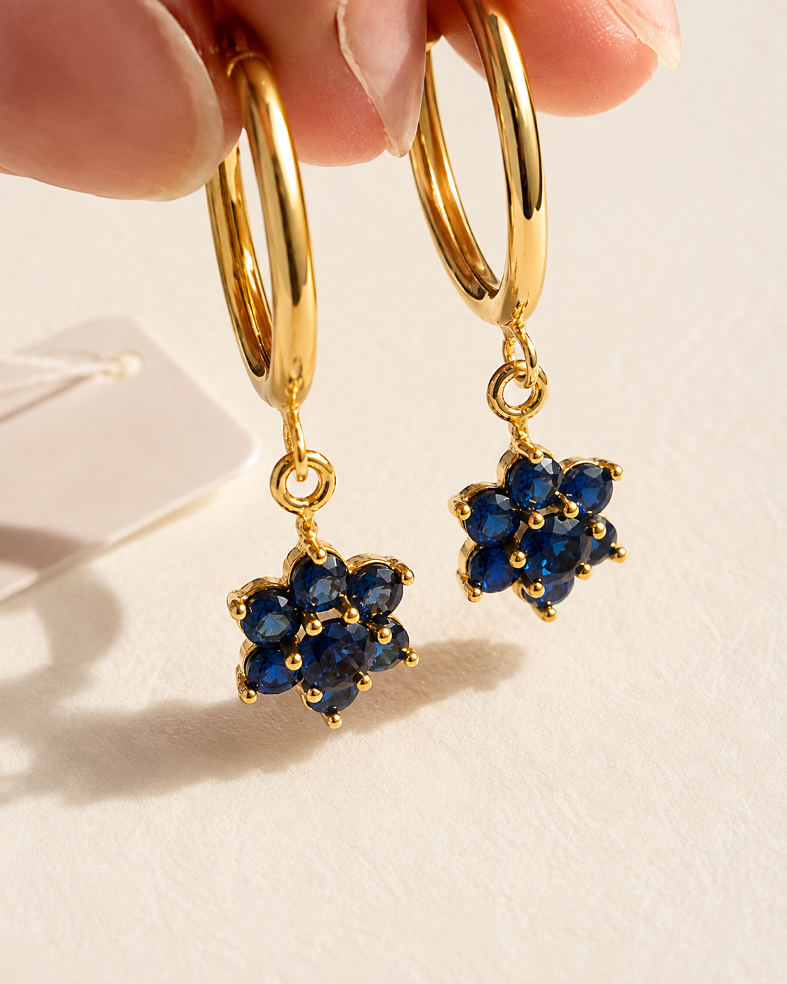 Sapphire Dangling Yellow Gold Earrings