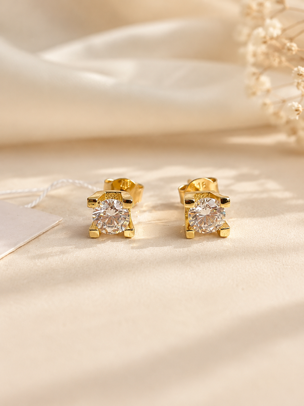 Solitaire Gem Yellow Gold Stud Earrings