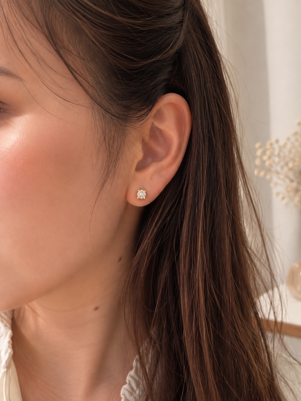 Solitaire Gem Yellow Gold Stud Earrings