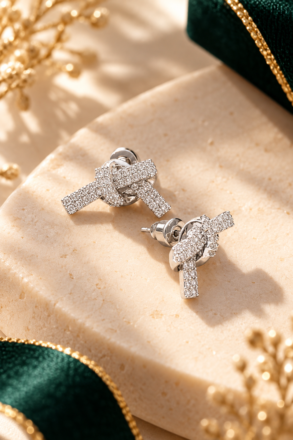 Sparkling Bow Stud Earrings