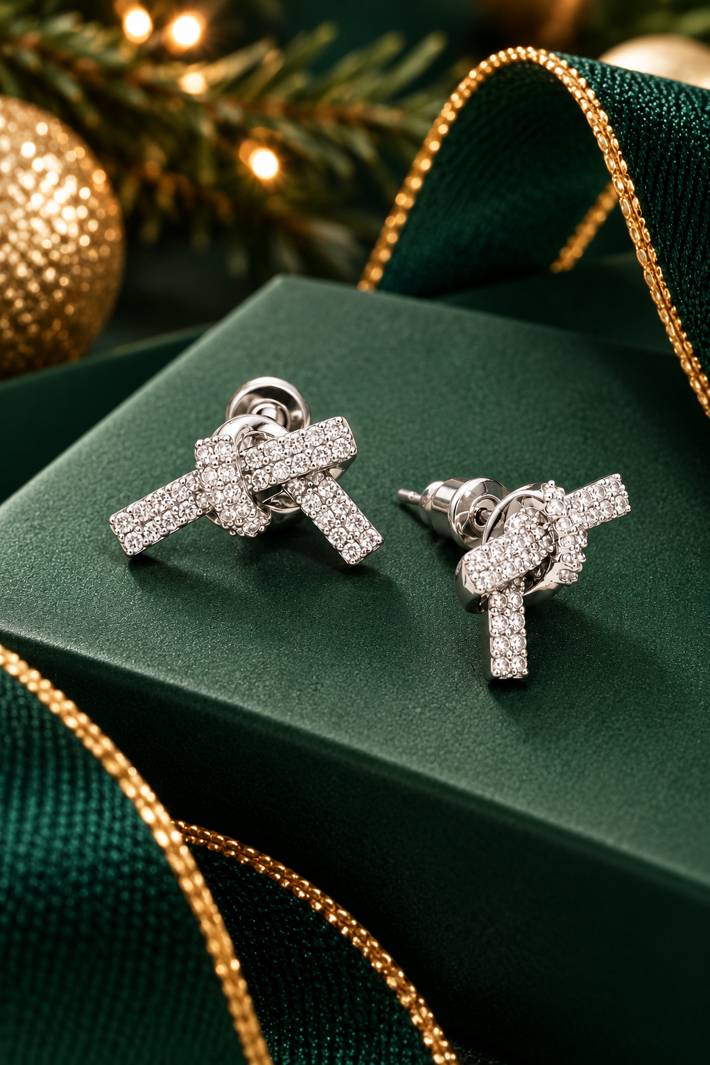 Sparkling Bow Stud Earrings