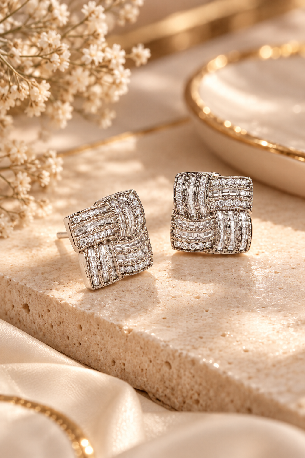 Sparkling Woven Square Stud Earrings