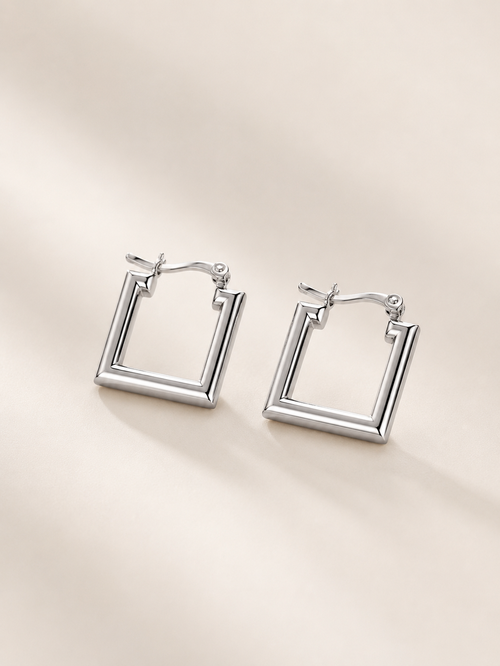 Square Hoop White Gold Earrings