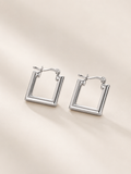 Square Hoop White Gold Earrings