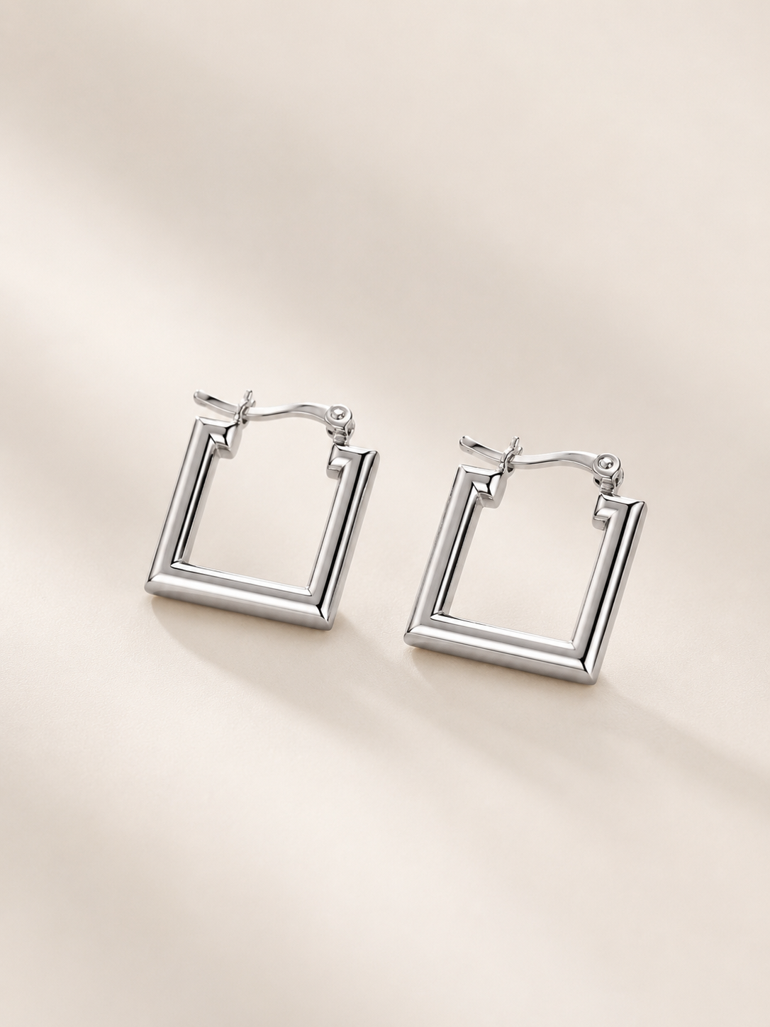 Square Hoop White Gold Earrings