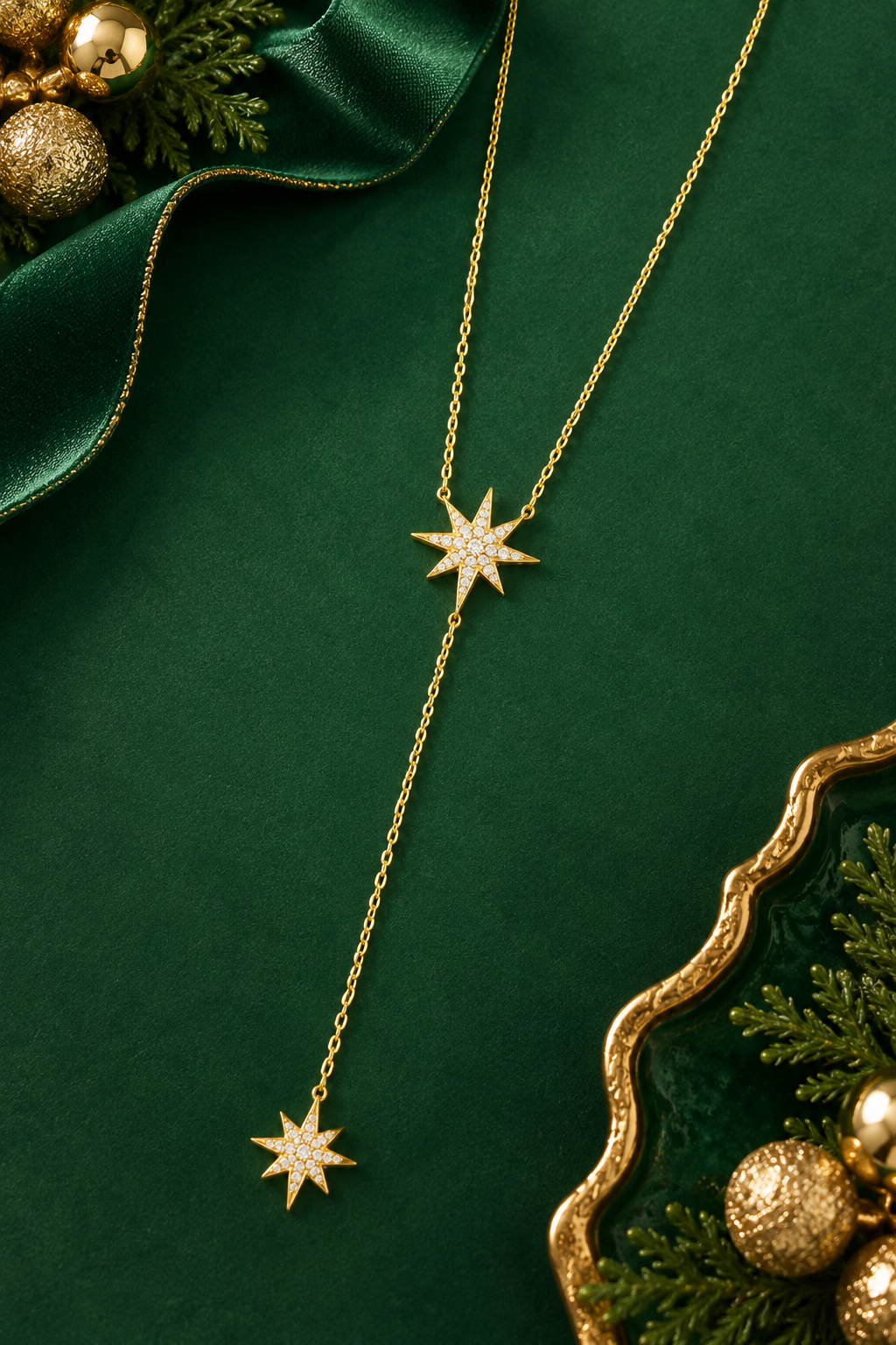 The Celeste Double Star Necklace in 14K Gold