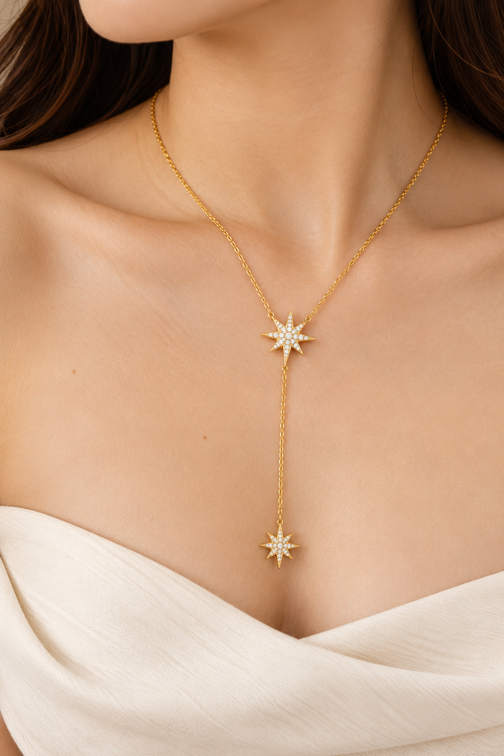 The Celeste Double Star Necklace in 14K Gold