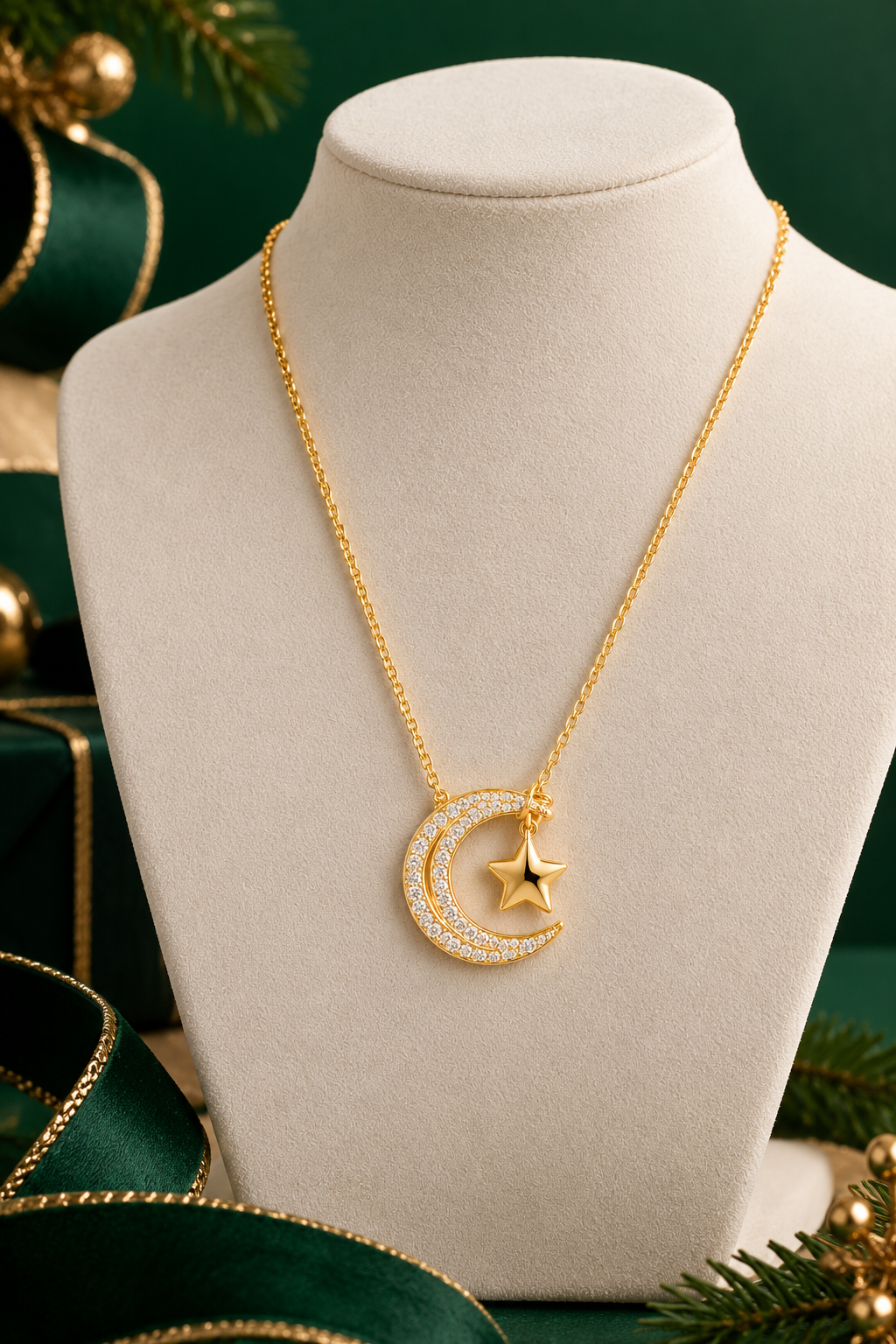 The Celeste Moon & Star Necklace | 18K Yellow Gold