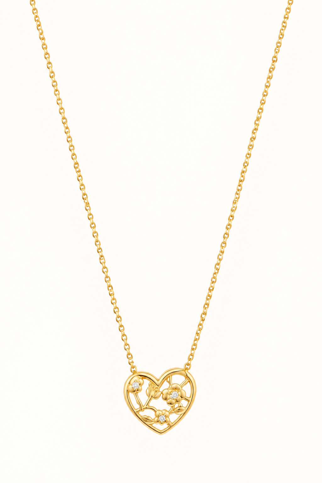 The Fleur Heart Necklace in 14K Yellow Gold