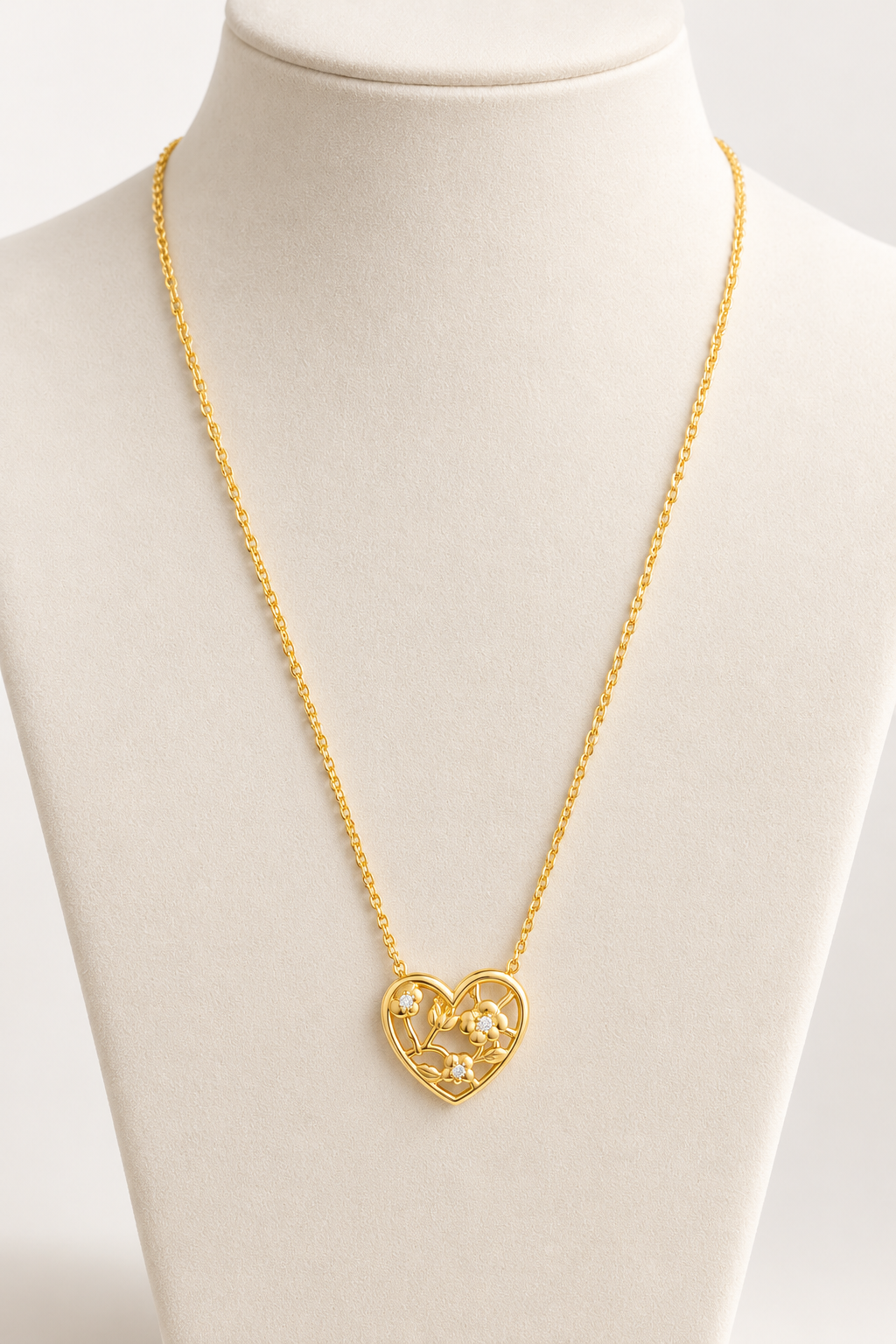 The Fleur Heart Necklace in 14K Yellow Gold