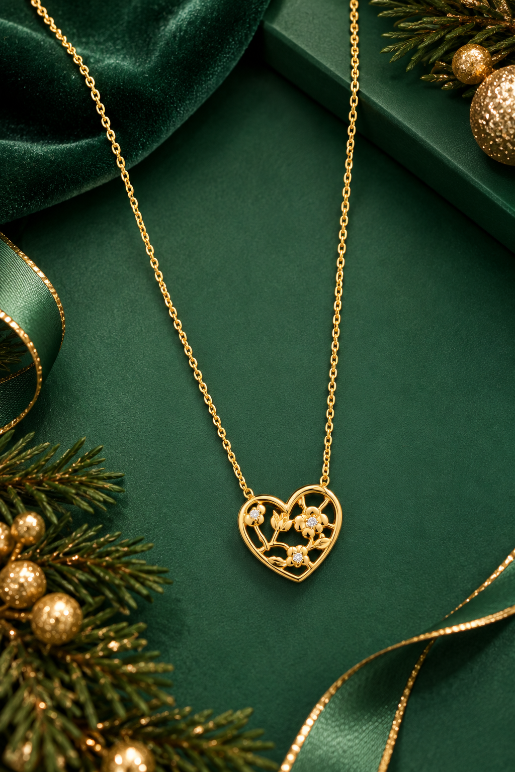 The Fleur Heart Necklace in 14K Yellow Gold