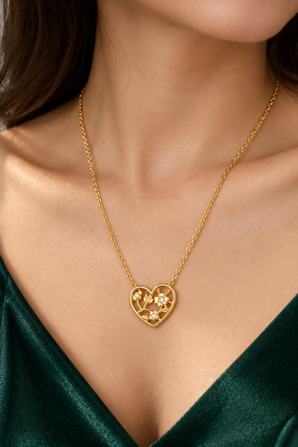 The Fleur Heart Necklace in 14K Yellow Gold